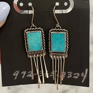 Vintage turquoise 925 sterling silver hook earrings